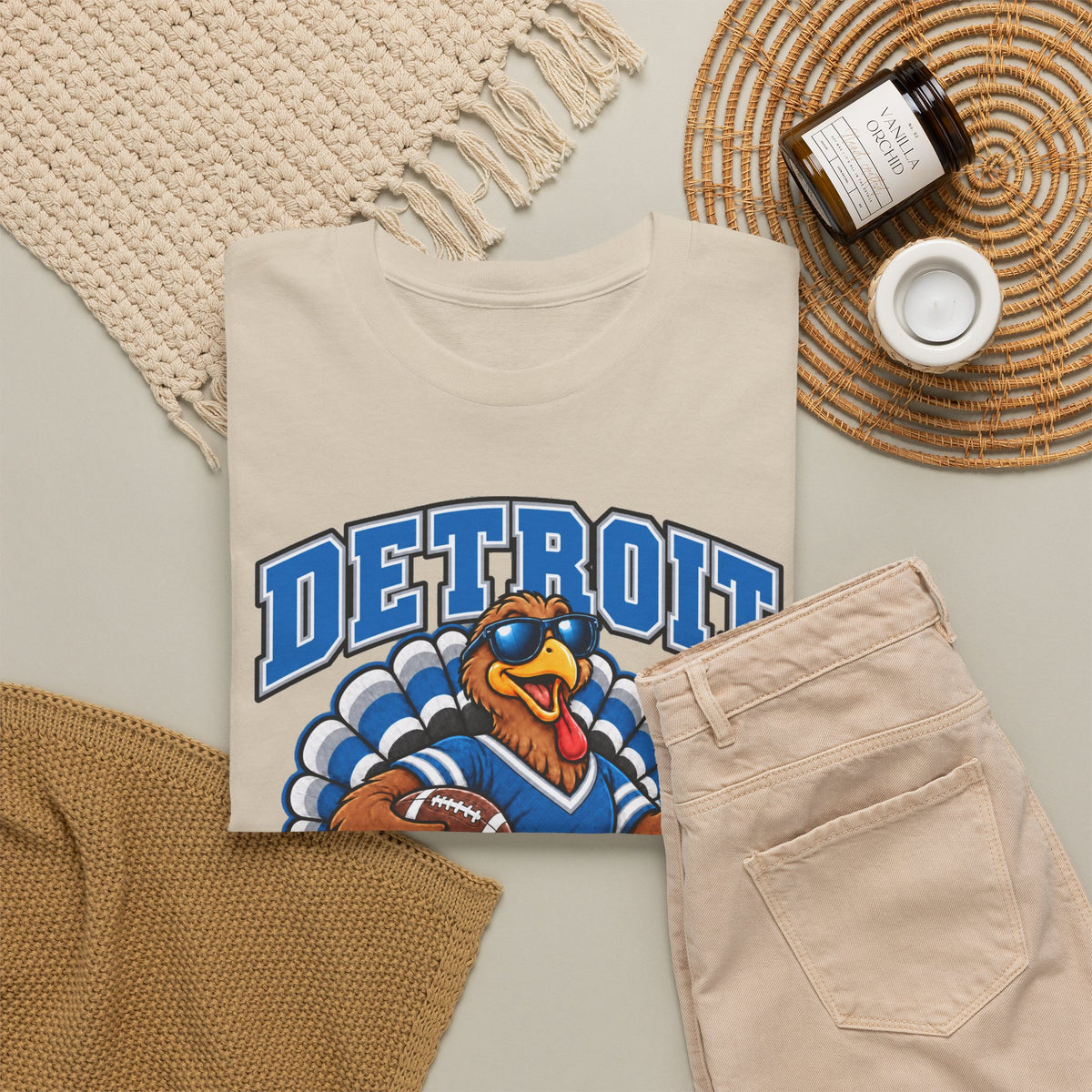 Detroit Thanksgiving Football Tee — Turkey Mascot Game Day Shirt