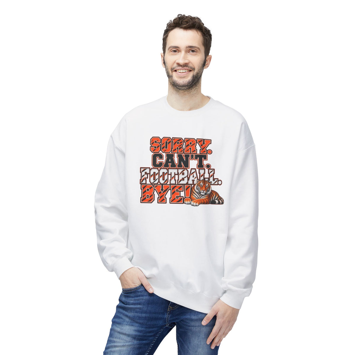 Sorry Can’t Football Bye! Crewneck Sweatshirt – Tiger Mascot Game Day Pullover