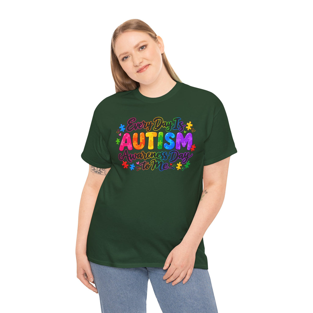 Autism Awareness T-Shirt — "Every Day Is Autism Awareness Day to Me" Colorful Puzzle Tee