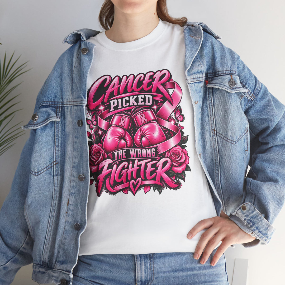Cancer Picked The Wrong Fighter T-Shirt — Breast Cancer Awareness Support Tee