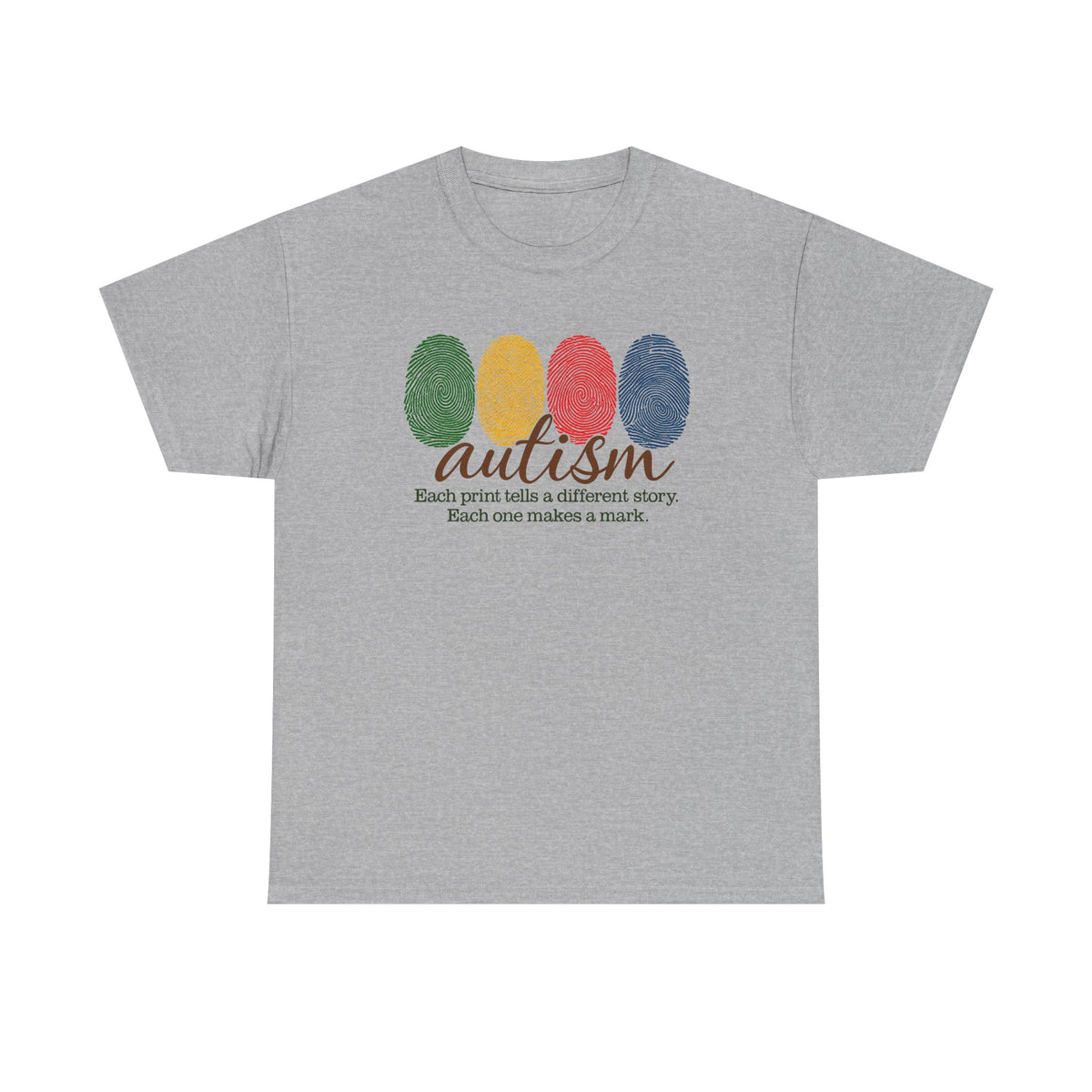 Autism Awareness T-Shirt — "Each Print Tells a Different Story" Colorful Fingerprint Tee
