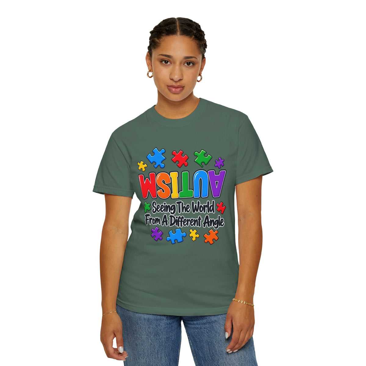 Autism Awareness T-Shirt — "Seeing the World From a Different Angle" Puzzle Design