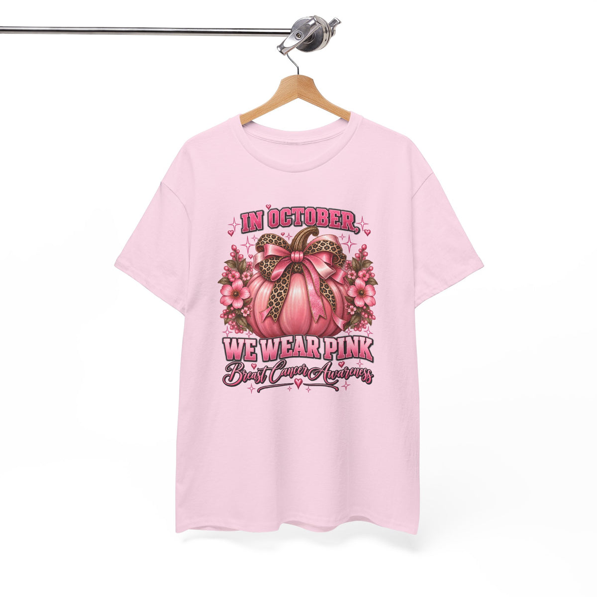 Breast Cancer Awareness T-Shirt — "In October We Wear Pink" Pumpkin Design