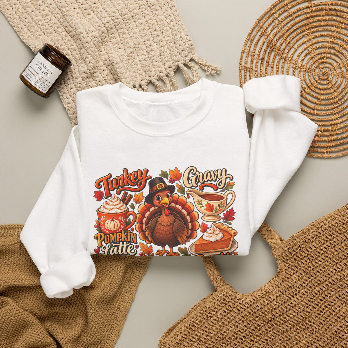 Thankful Thanksgiving Sweatshirt — Cute Turkey & Fall Harvest Crewneck