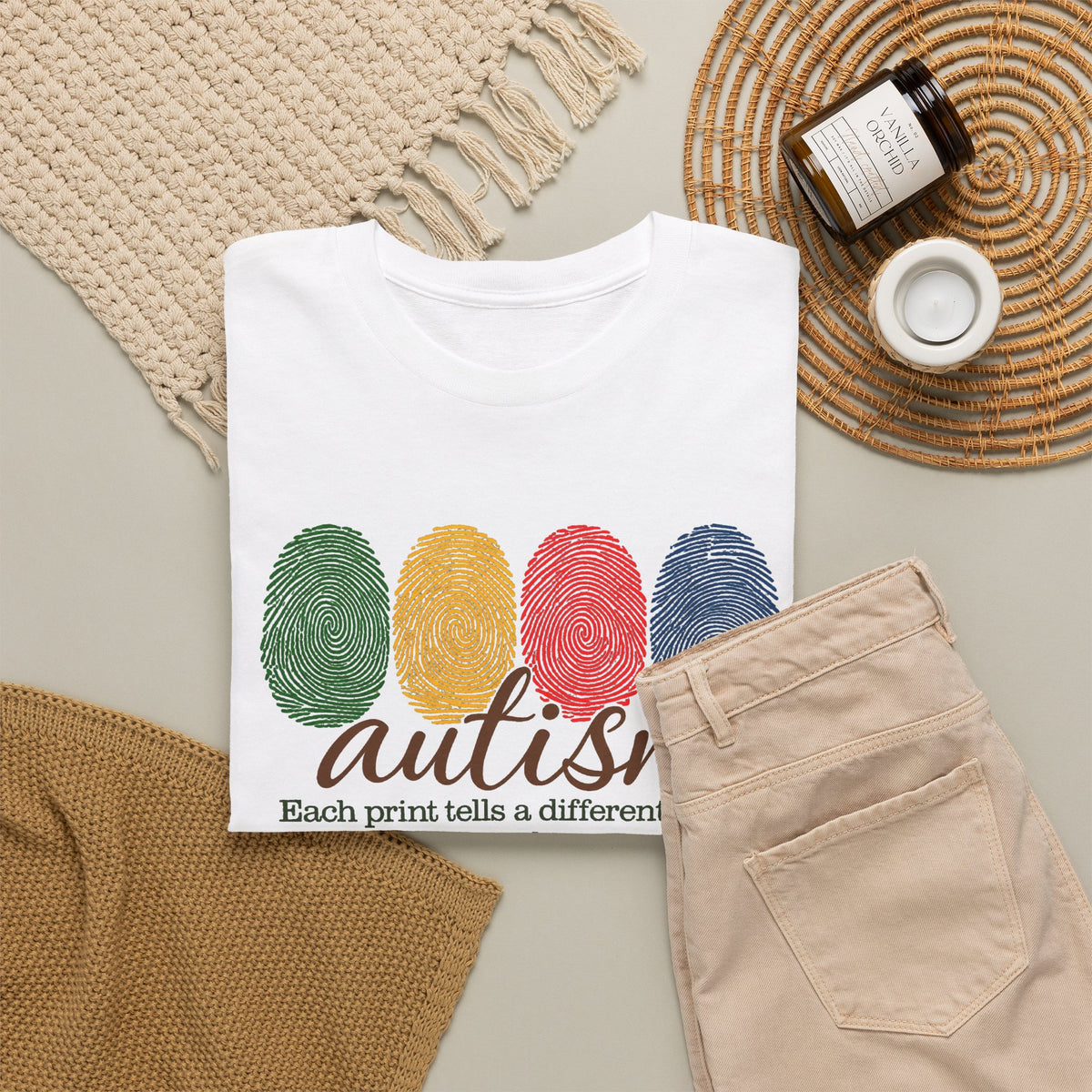 Autism Awareness T-Shirt — "Each Print Tells a Different Story" Colorful Fingerprint Tee