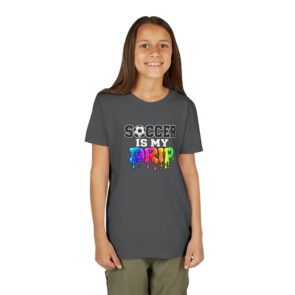 Youth Tee — "Soccer Is My Drip" Colorful Drip Soccer Graphic