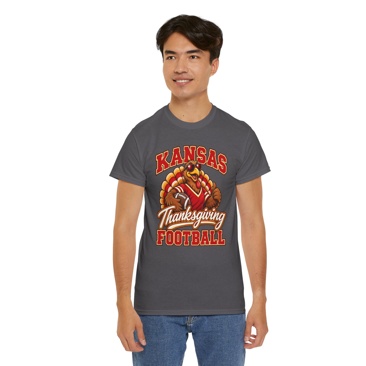 Kansas Thanksgiving Football T‑Shirt — Turkey Mascot Holiday Game Tee