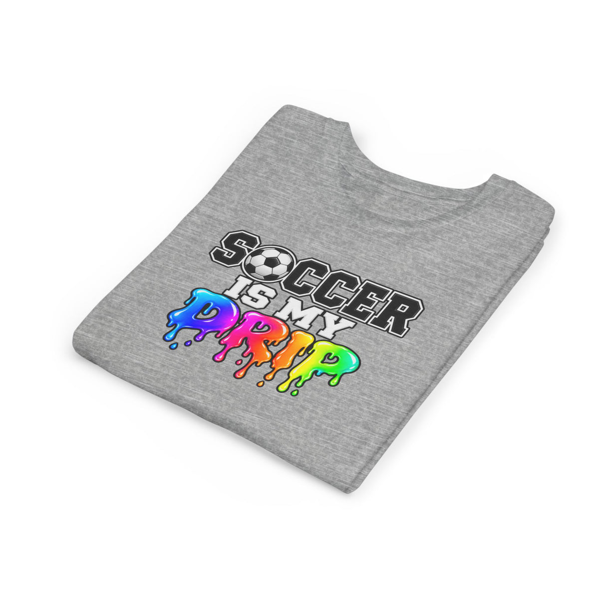 Youth Tee — "Soccer Is My Drip" Colorful Drip Soccer Graphic
