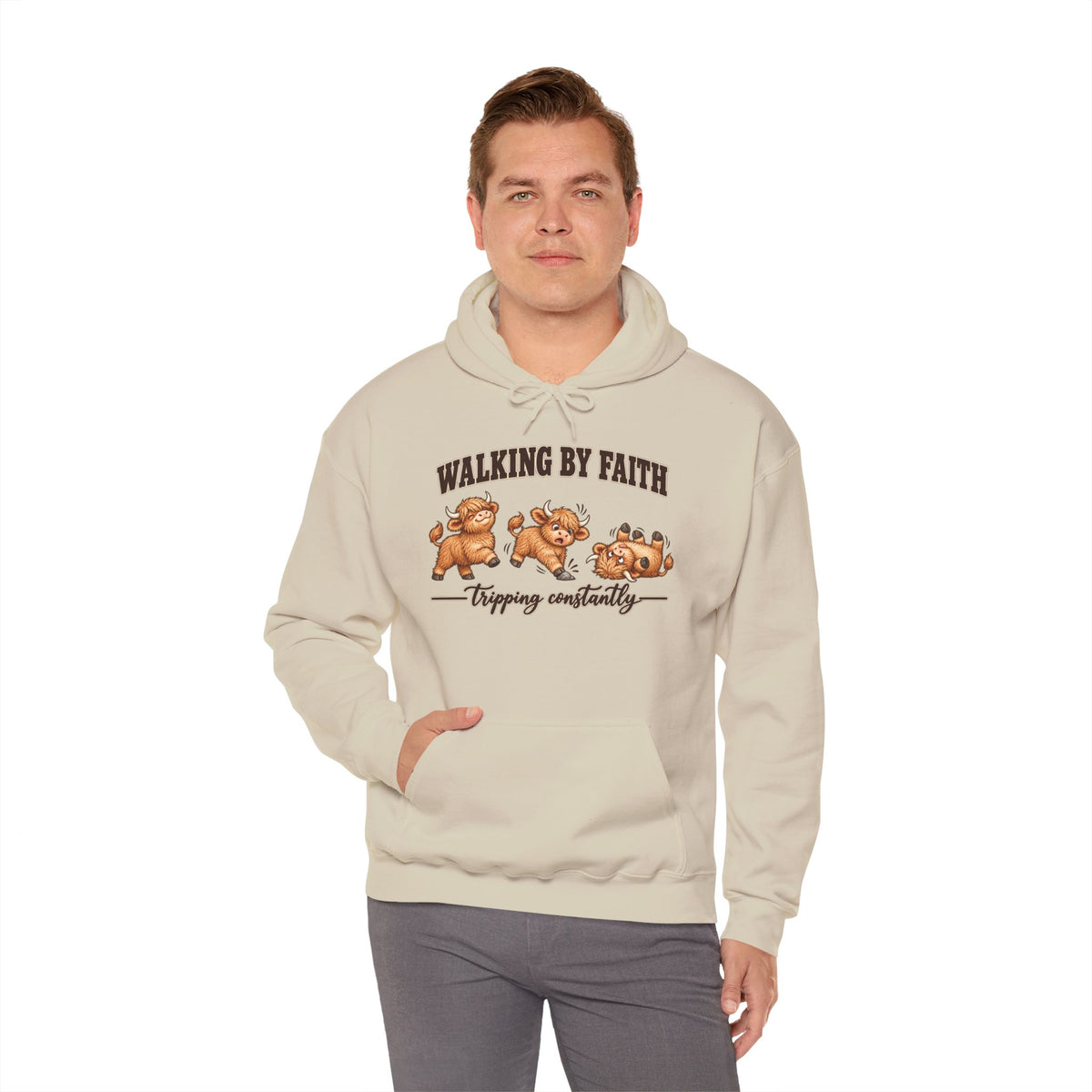 Walking by Faith Christian Highland Cow Hoodie