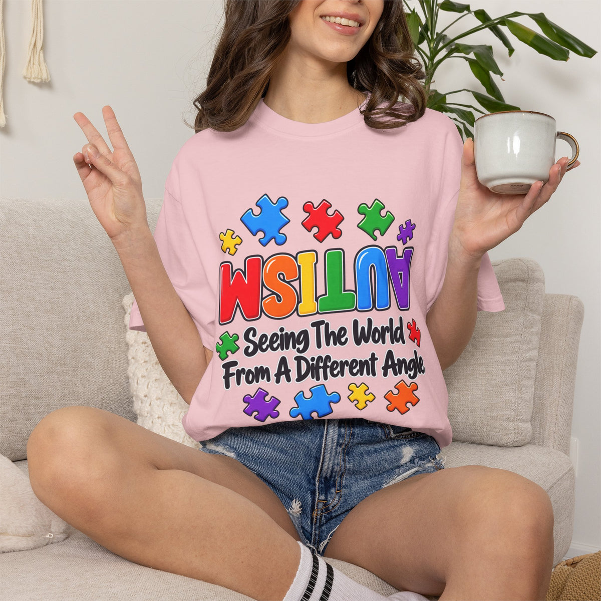 Autism Awareness T-Shirt — "Seeing the World From a Different Angle" Puzzle Design
