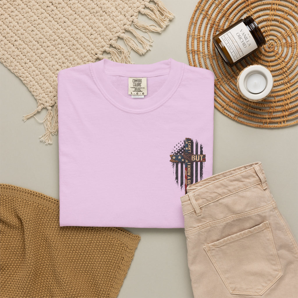 T-Shirt — 'I Can't But I Know A Guy' American Flag Cross Graphic