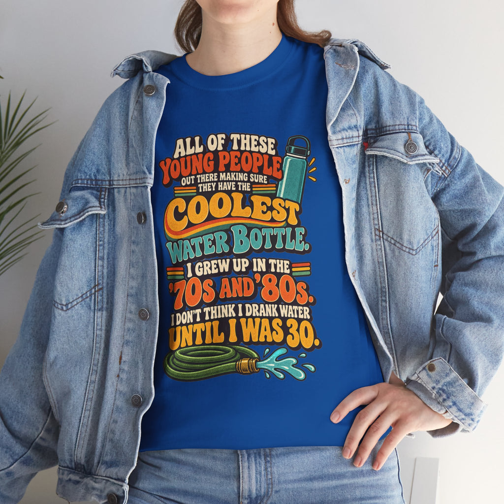 Retro 70s-80s Funny Water Bottle Tee — "Coolest Water Bottle" Graphic T-Shirt