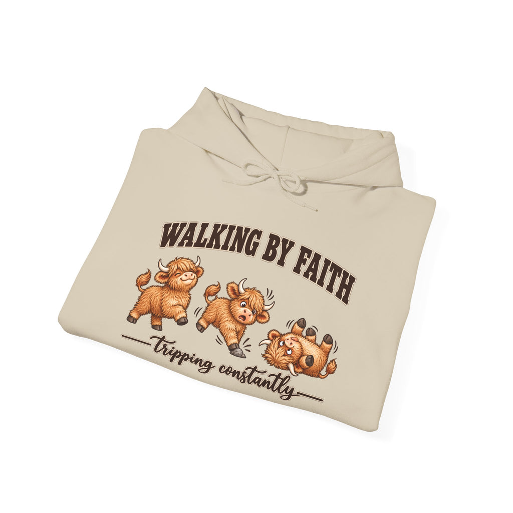 Walking by Faith Christian Highland Cow Hoodie