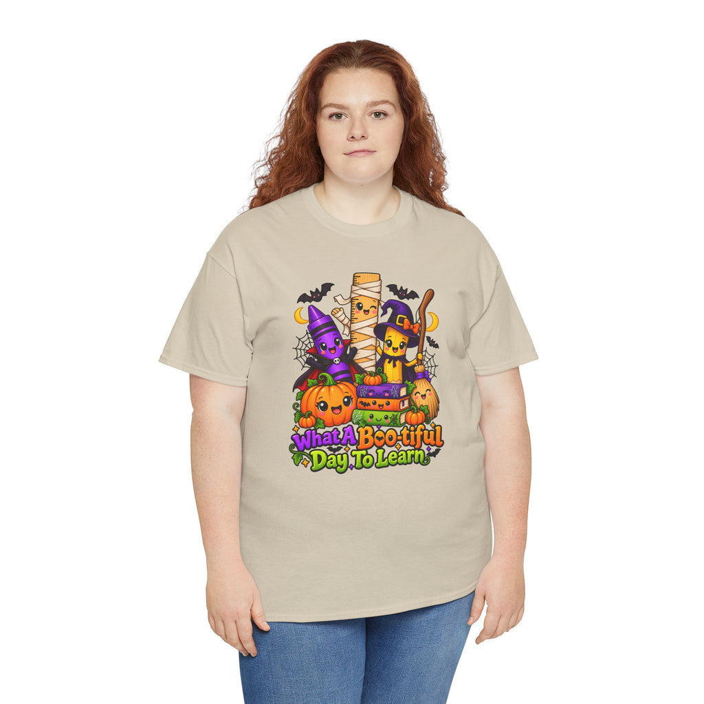 Halloween Teacher Tee — "What A Boo-tiful Day To Learn" Kids' Classroom Shirt