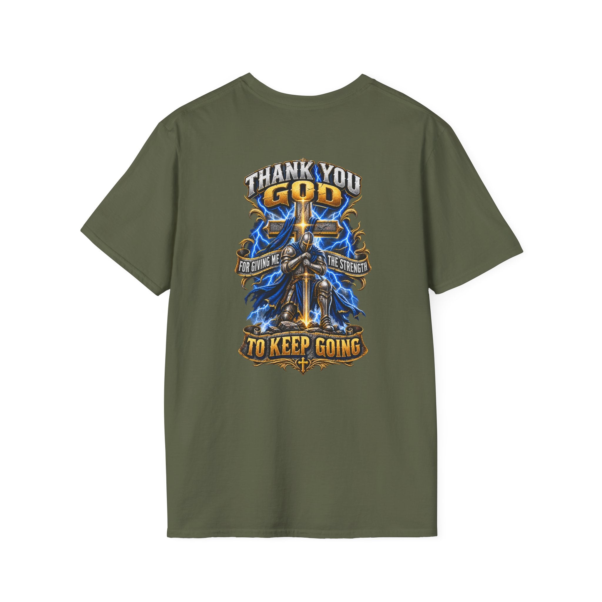 T-Shirt — "Thank You God I Keep Going" Faith Graphic Pocket Tee