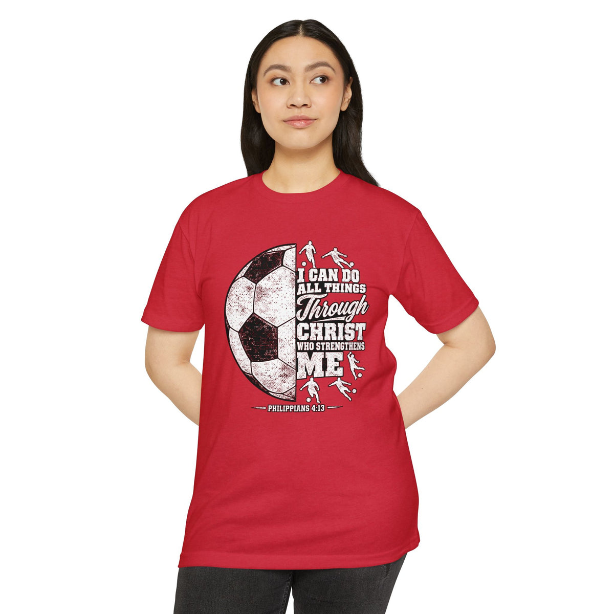 Christian Soccer T-Shirt — “I Can Do All Things Through Christ” Faith Soccer Tee