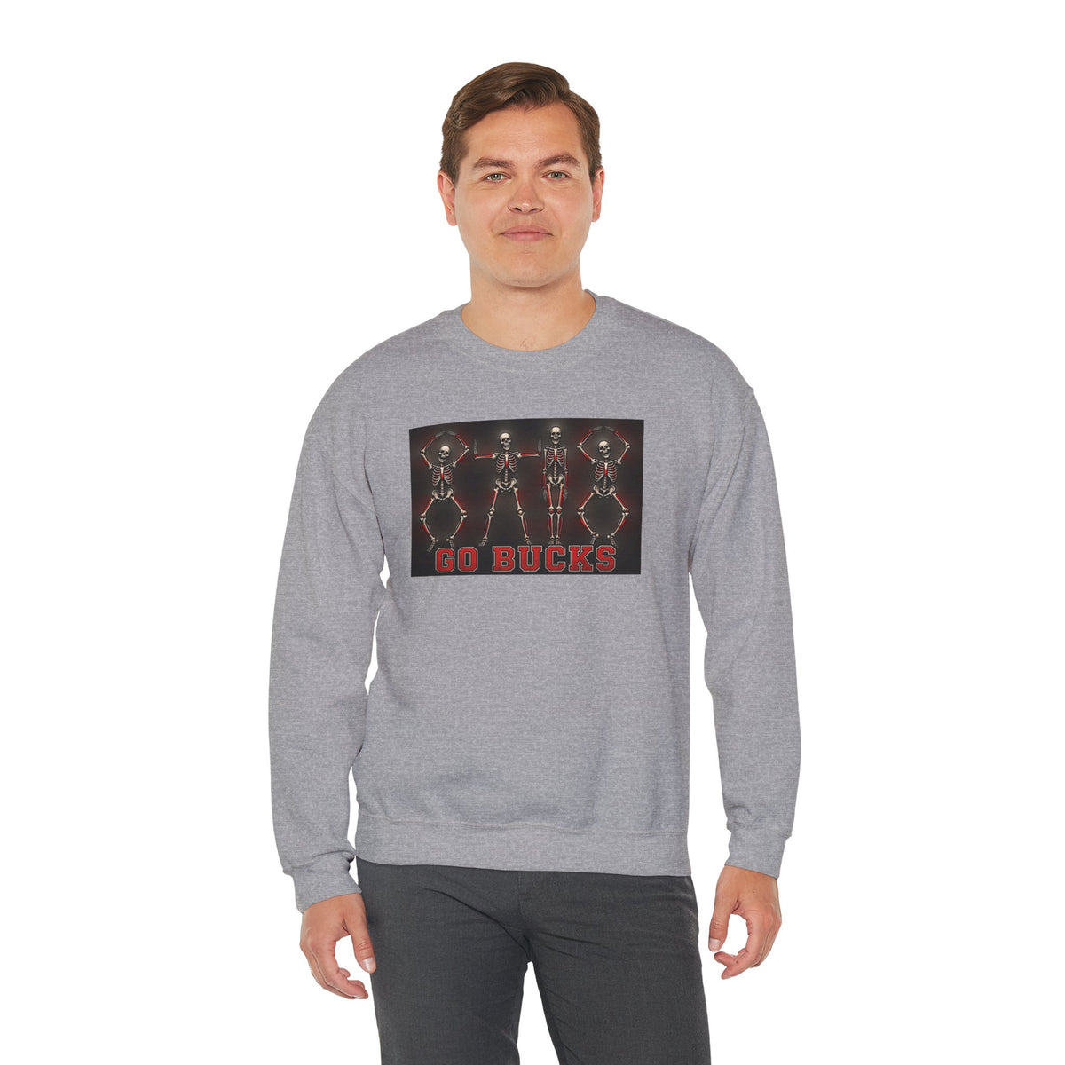Crewneck Sweatshirt — 'Go Bucks' Dance Skeletons Graphic