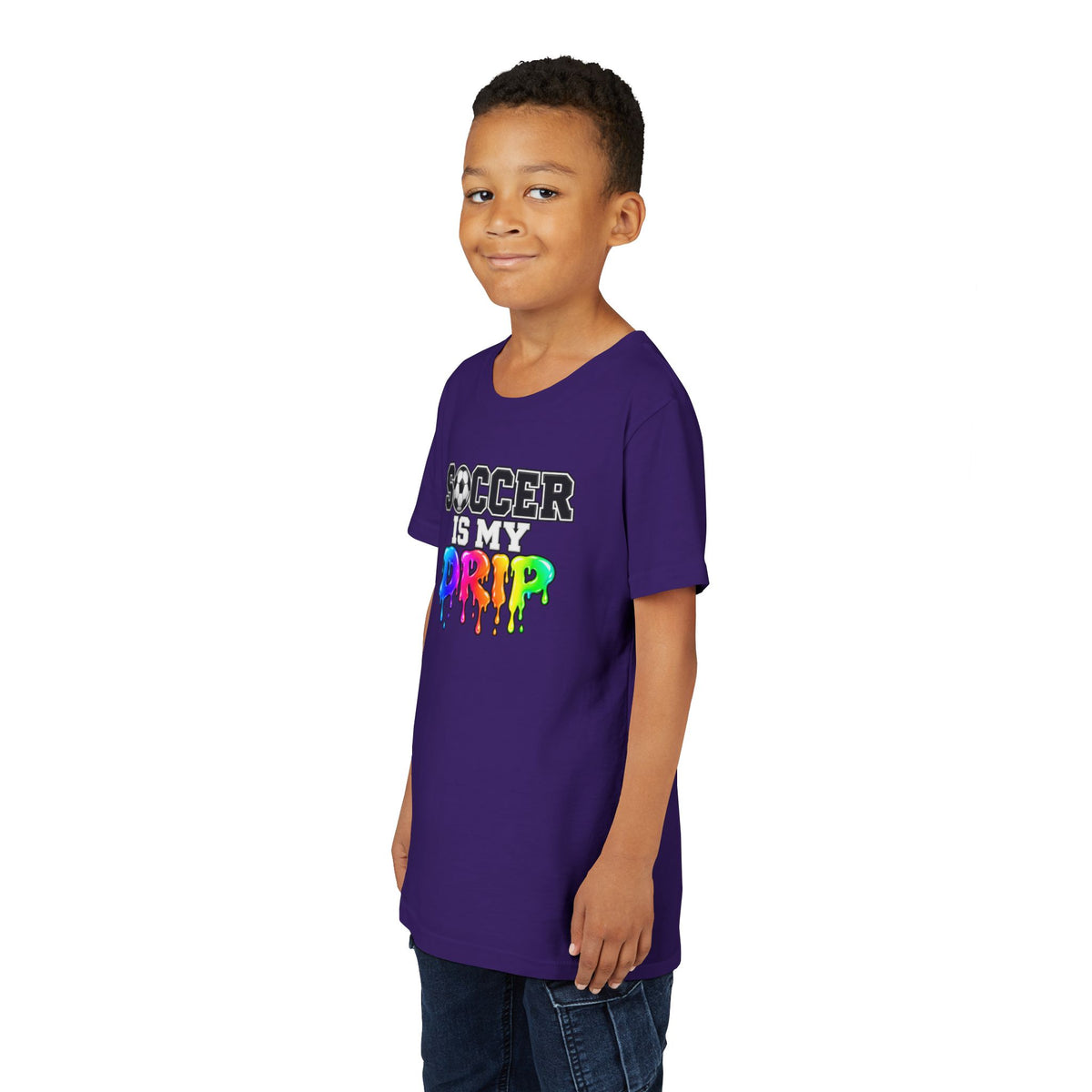 Youth Tee — "Soccer Is My Drip" Colorful Drip Soccer Graphic
