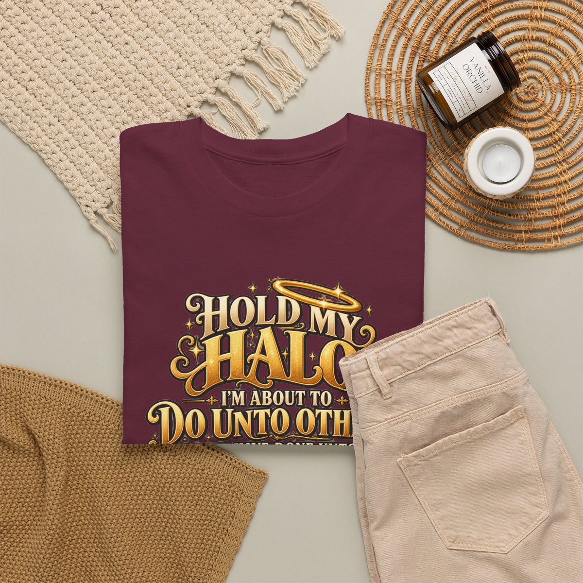 T-Shirt — "Hold My Halo I'm About To Do Unto Others" Vintage Faith Graphic Tee