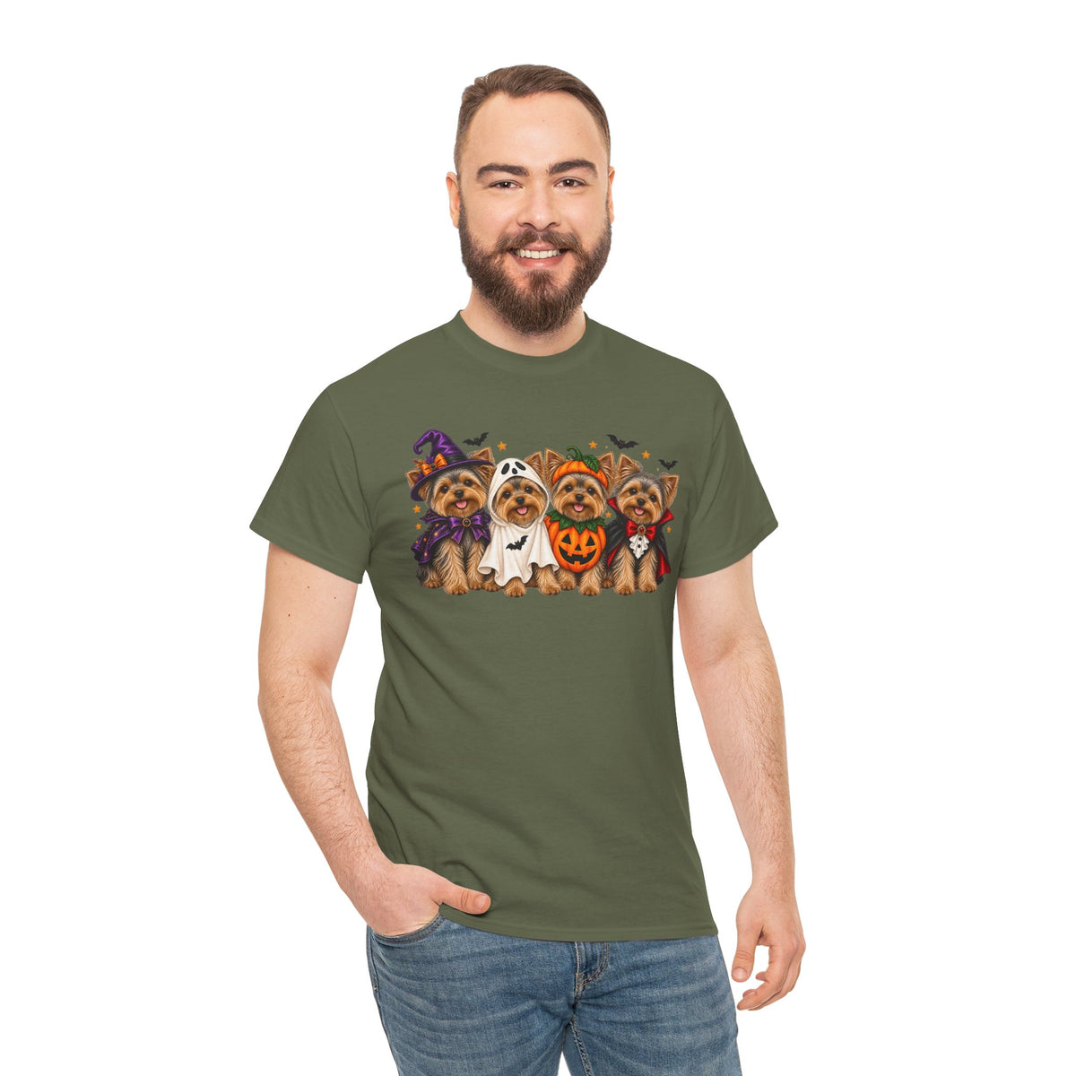 Halloween Yorkie T-Shirt — Cute Yorkies in Costumes (Pumpkin, Ghost, Witch, Vampire)