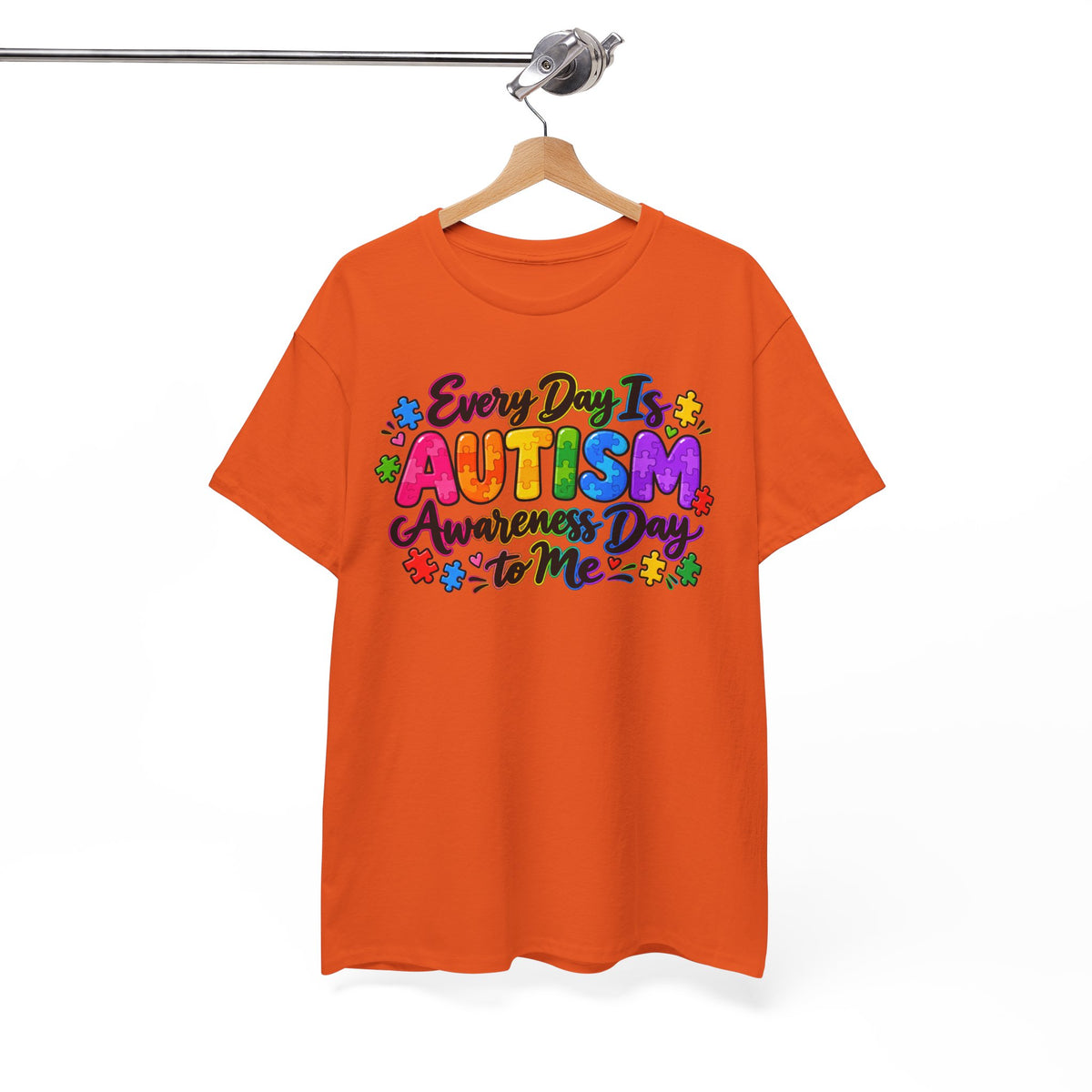 Autism Awareness T-Shirt — "Every Day Is Autism Awareness Day to Me" Colorful Puzzle Tee