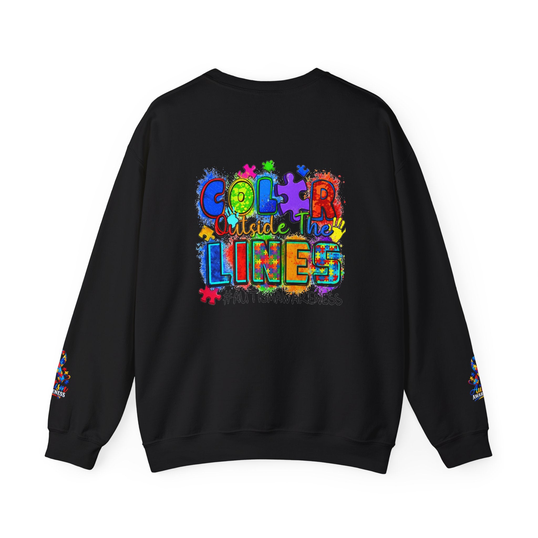 Autism Awareness Crewneck Sweatshirt — "Color Outside the Lines" Puzzle Ribbon Design