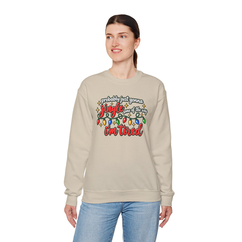 Crewneck Sweatshirt - "Probably Just Gonna Jingle Some of the Way I'm Tired" Christmas Lights Graphic