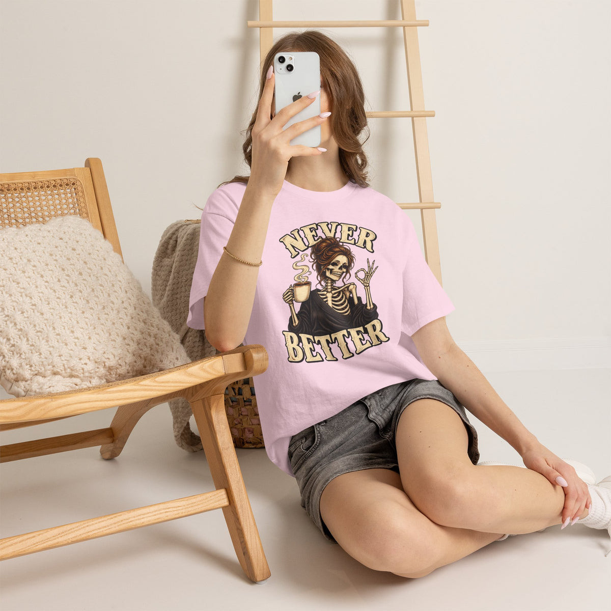 Never Better Skeleton Coffee Graphic Tee