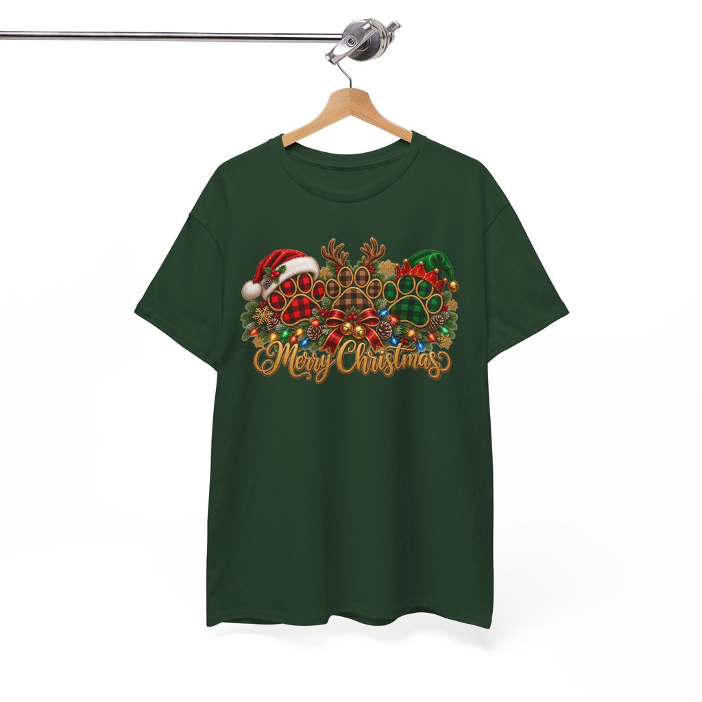 Merry Christmas Paw Prints Holiday Graphic Tee
