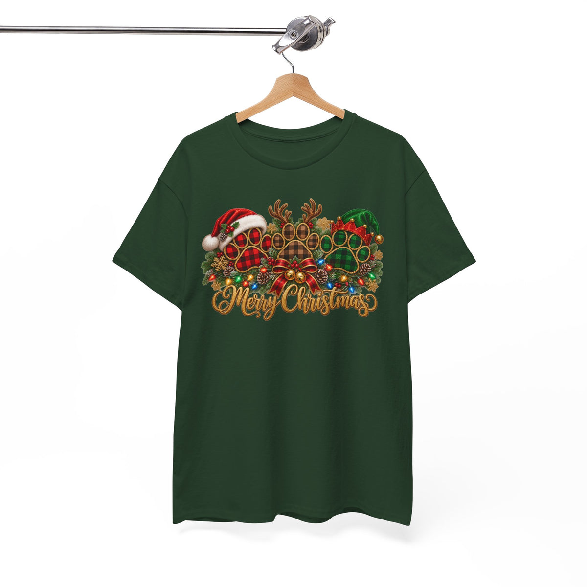 Merry Christmas Paw Prints Holiday Graphic Tee