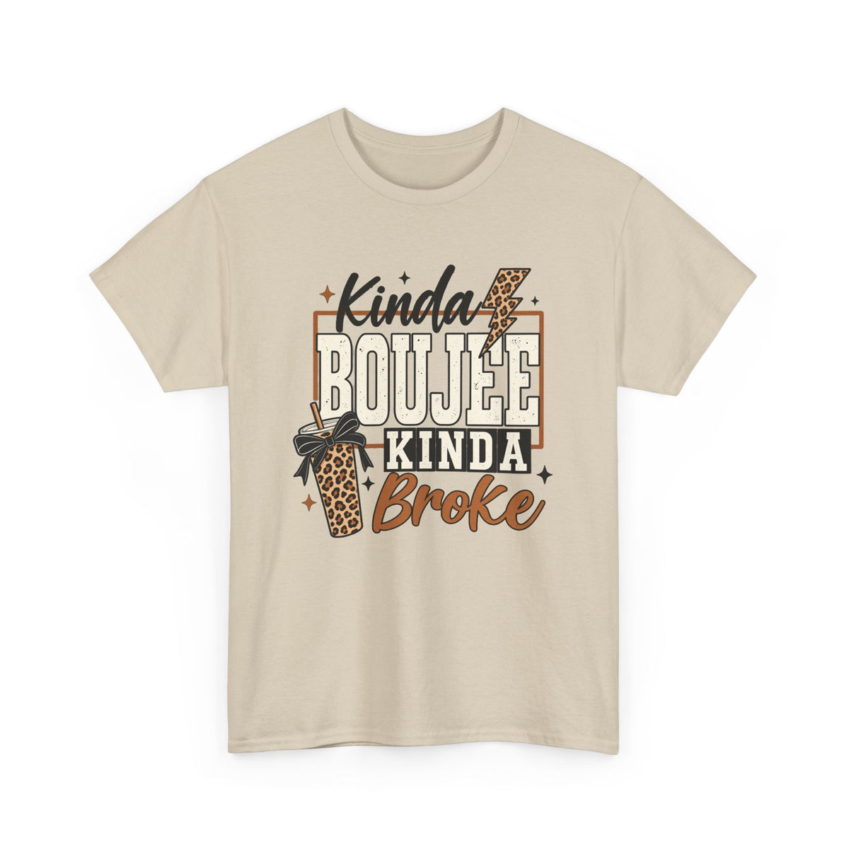 Kinda Boujee Kinda Broke Tee — Leopard Coffee Cup Graphic Shirt