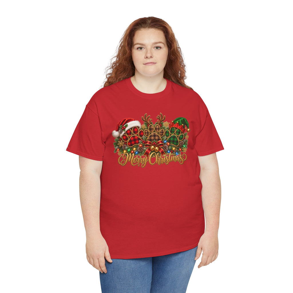 Merry Christmas Paw Prints Holiday Graphic Tee