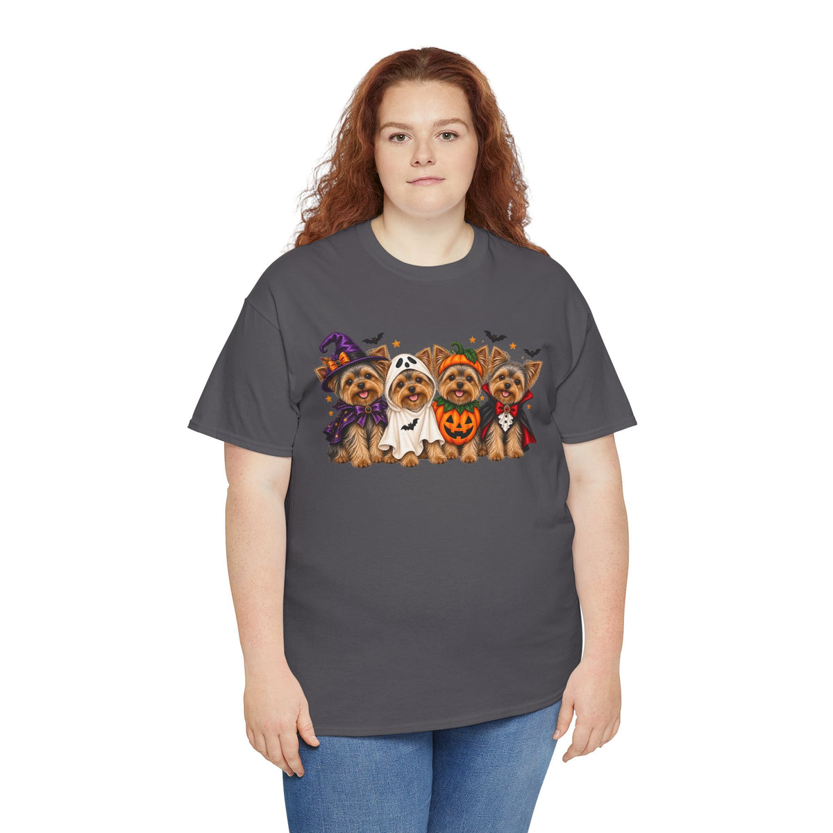 Halloween Yorkie T-Shirt — Cute Yorkies in Costumes (Pumpkin, Ghost, Witch, Vampire)