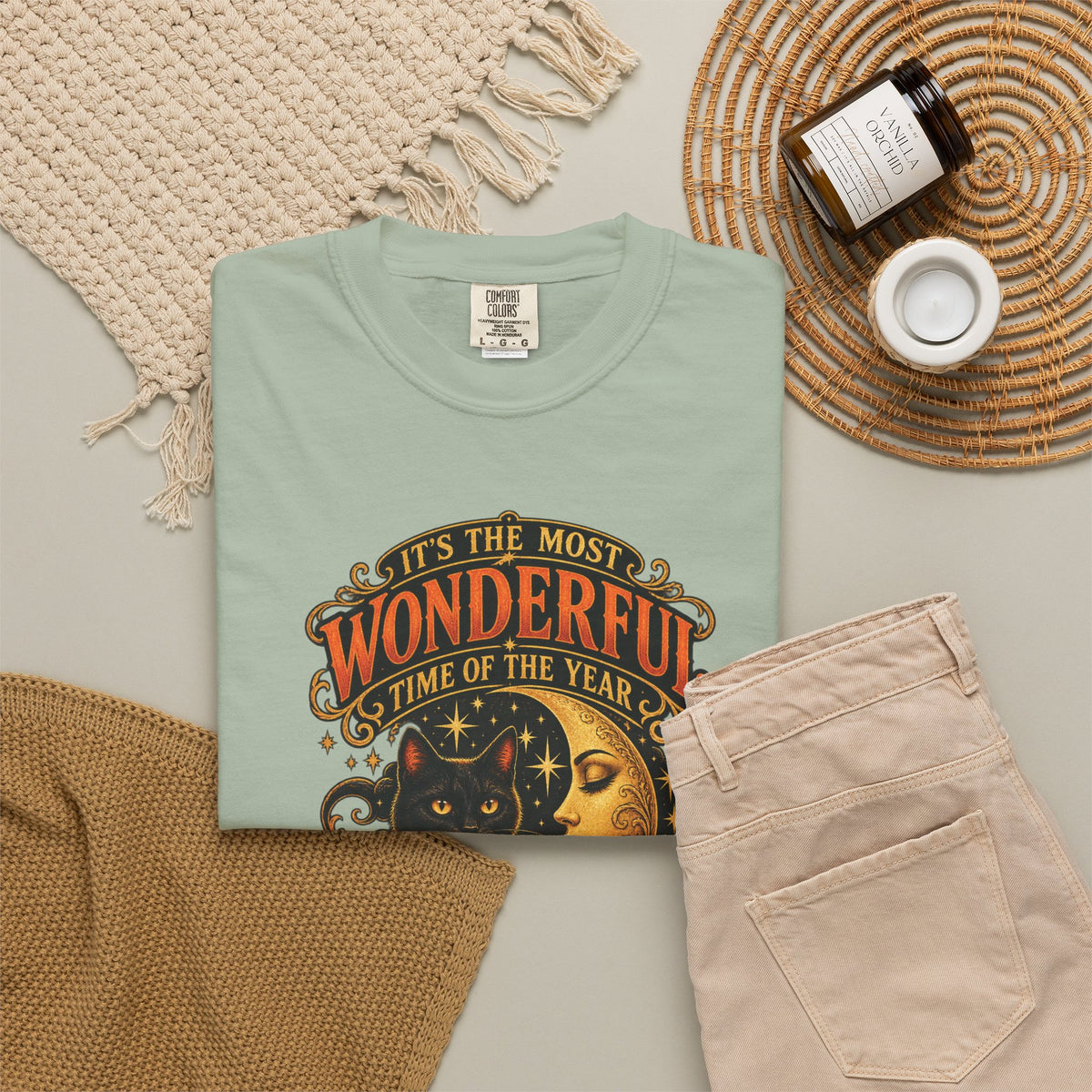 T-Shirt — "It's the Most Wonderful Time of the Year" Halloween Black Cat & Pumpkin