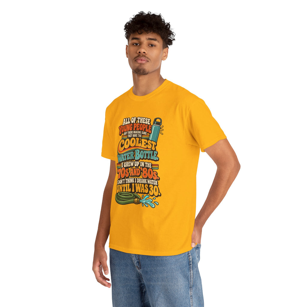 Retro 70s-80s Funny Water Bottle Tee — "Coolest Water Bottle" Graphic T-Shirt