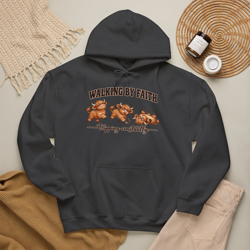 Walking by Faith Christian Highland Cow Hoodie