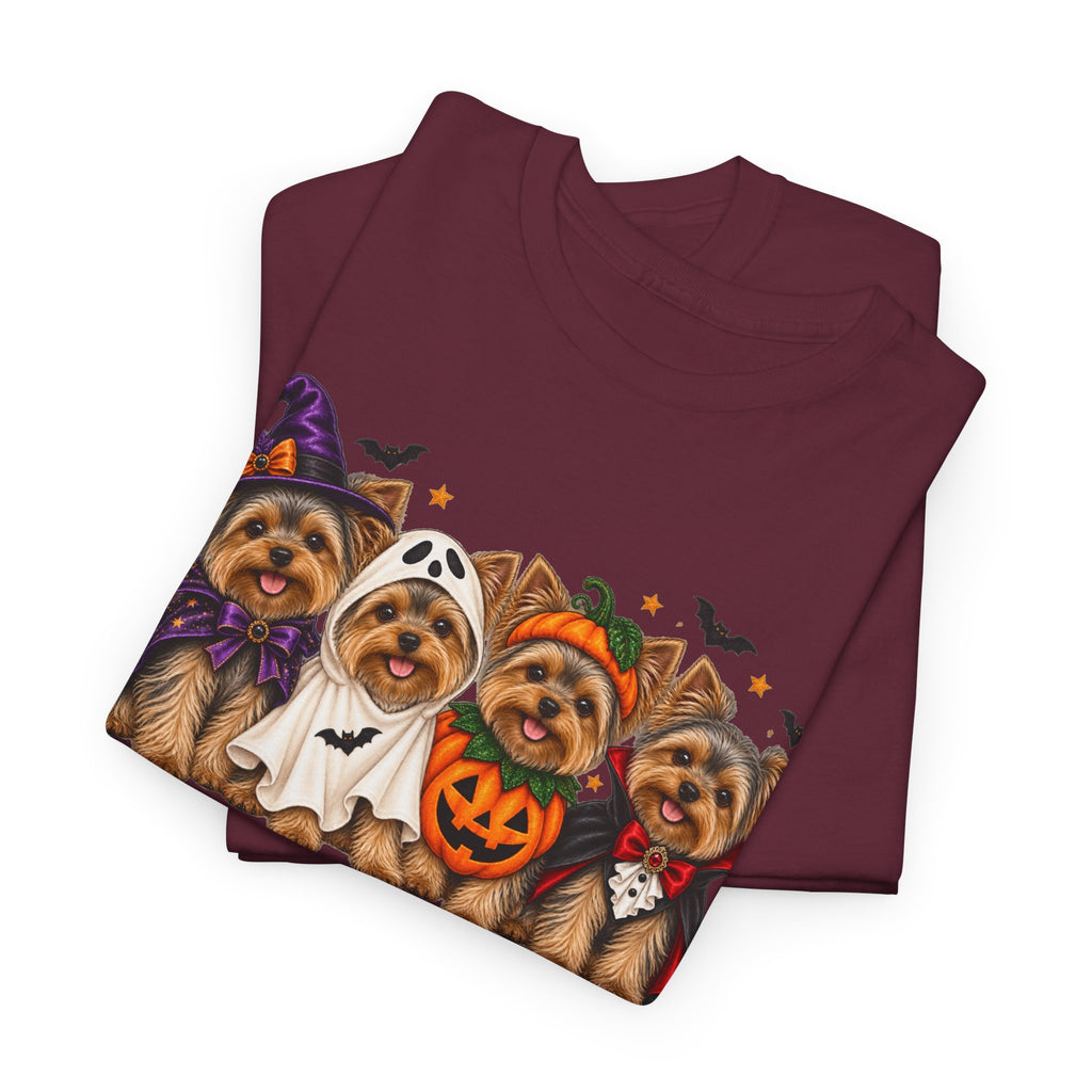 Halloween Yorkie T-Shirt — Cute Yorkies in Costumes (Pumpkin, Ghost, Witch, Vampire)