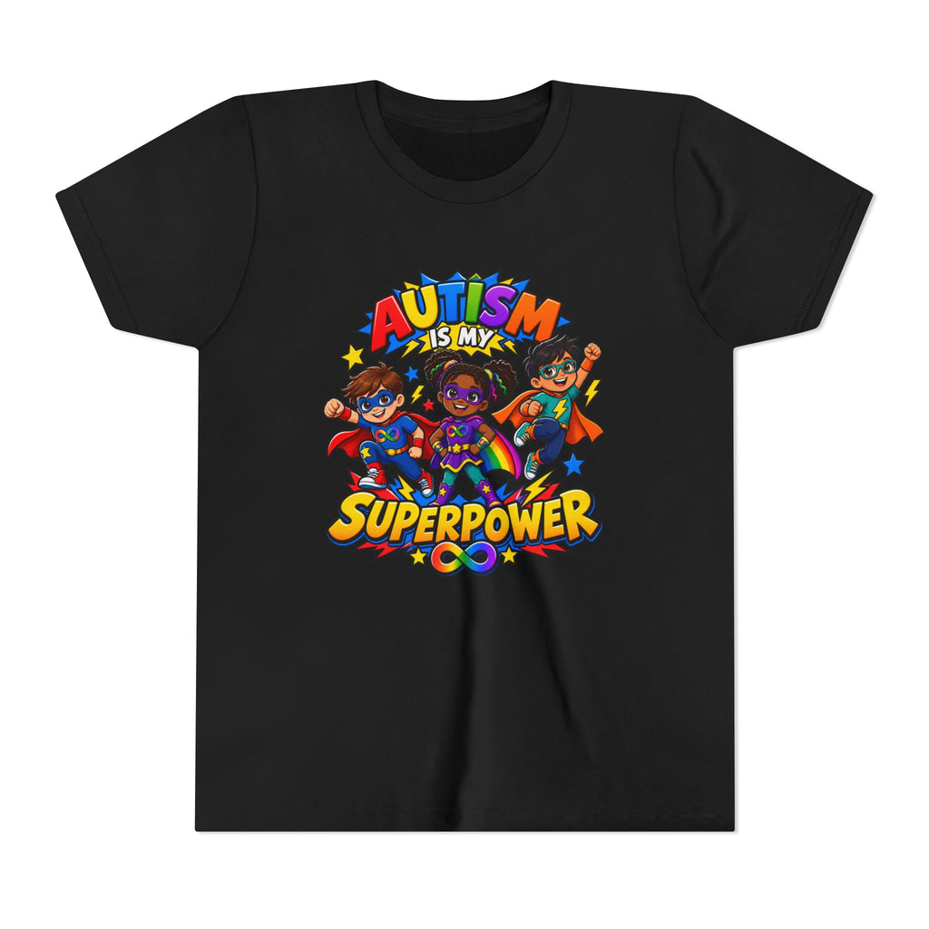 Youth Tee — "Autism Is My Superpower" Colorful Superhero Kids Shirt