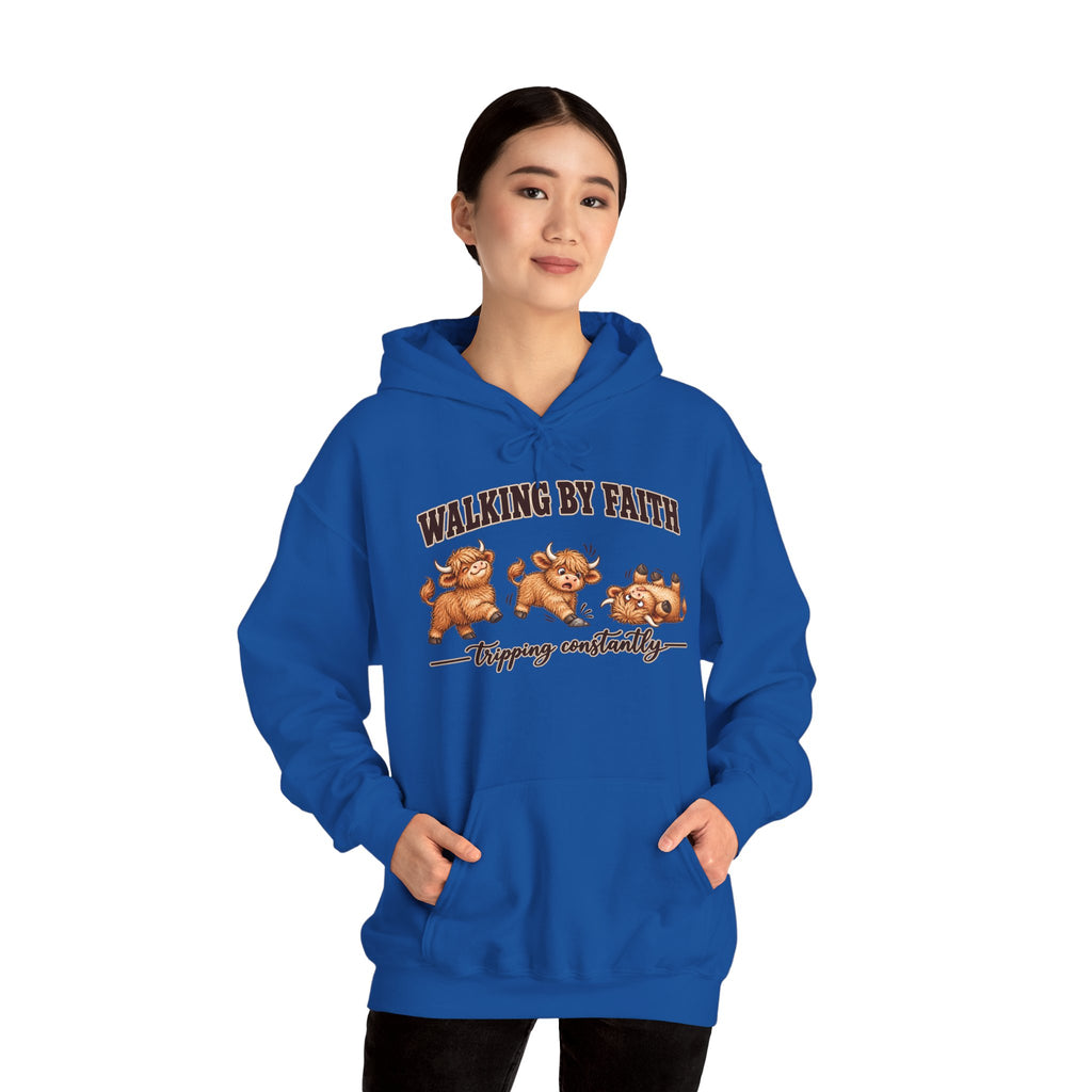 Walking by Faith Christian Highland Cow Hoodie