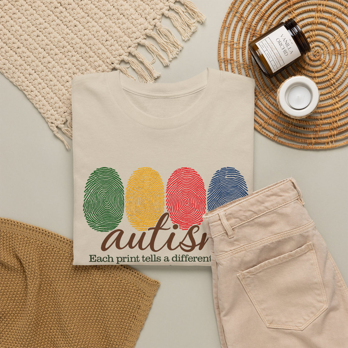 Autism Awareness T-Shirt — "Each Print Tells a Different Story" Colorful Fingerprint Tee
