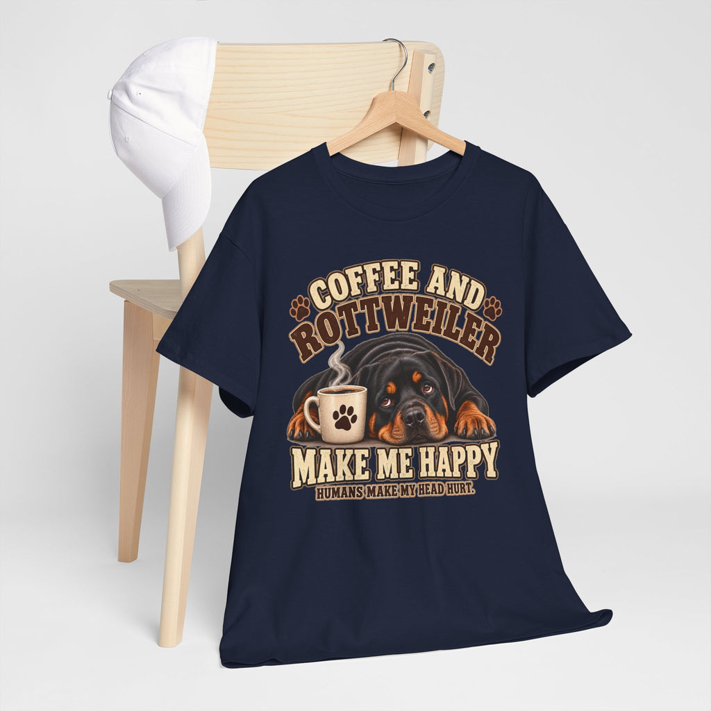 Coffee and Rottweiler Tee — "Coffee and Rottweiler Make Me Happy" Dog Lover Shirt