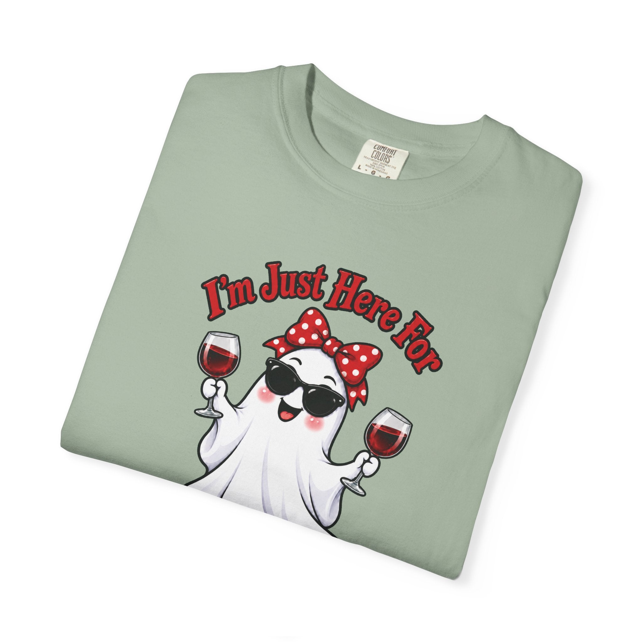 Wine Ghost T-Shirt — "I'm Just Here For The Spirits" Halloween Tee