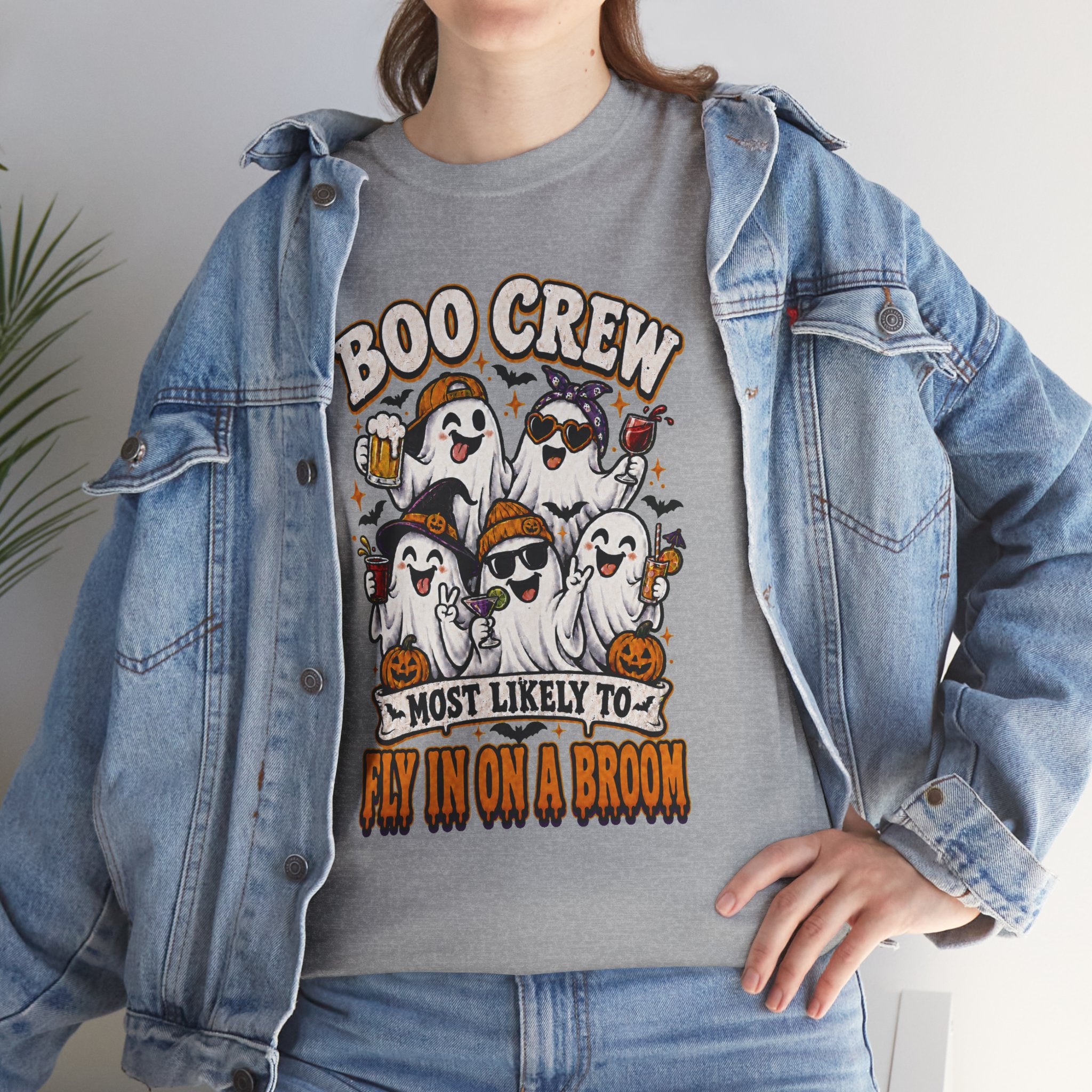 Boo Crew T-Shirt — “Most Likely to Fly on a Broom” Halloween Ghost Tee