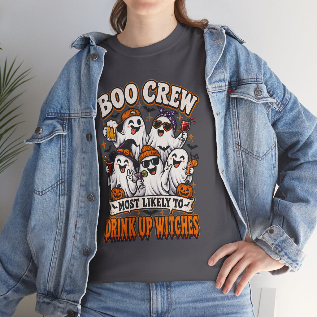 Boo Crew Halloween Tee — "Most Likely to Drink Up Witches" Ghost Party Shirt
