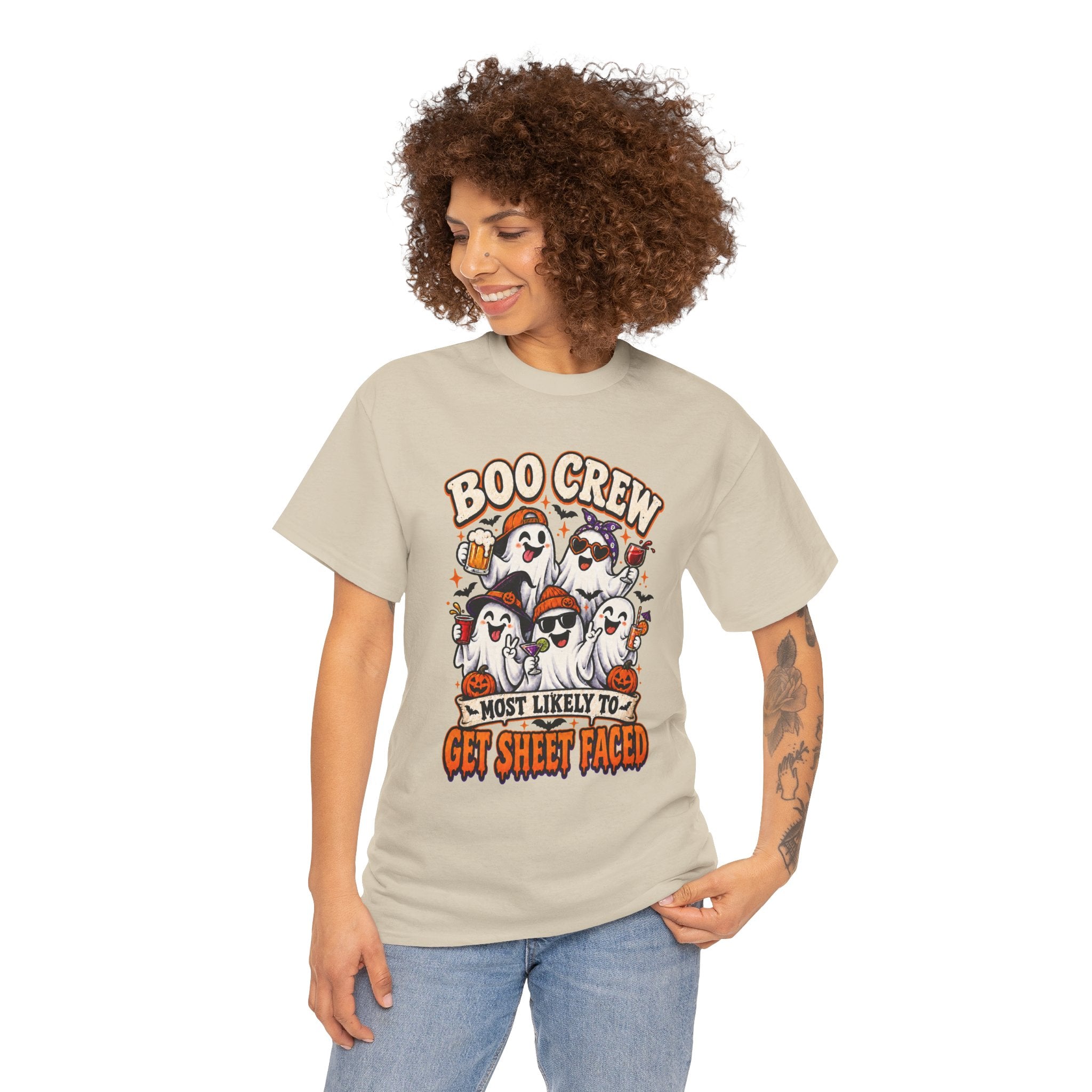 Boo Crew Halloween T-Shirt — “Most Likely to Get Sheet Faced” Funny Ghost Party Tee