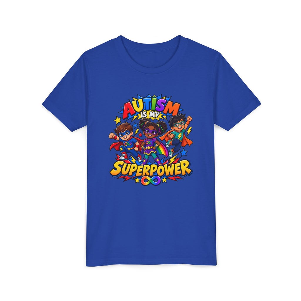 Youth Tee — "Autism Is My Superpower" Colorful Superhero Kids Shirt