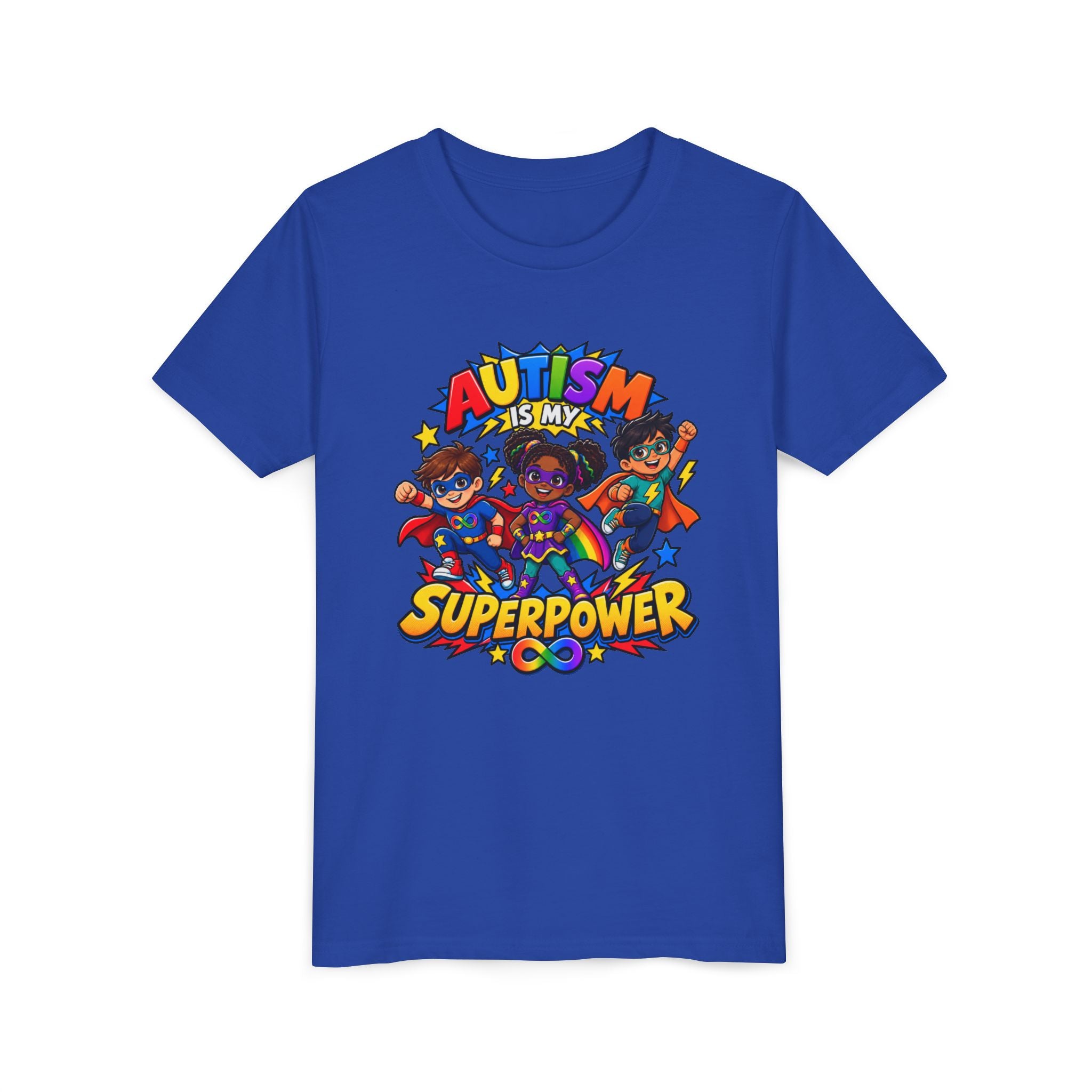 Youth Tee — "Autism Is My Superpower" Colorful Superhero Kids Shirt
