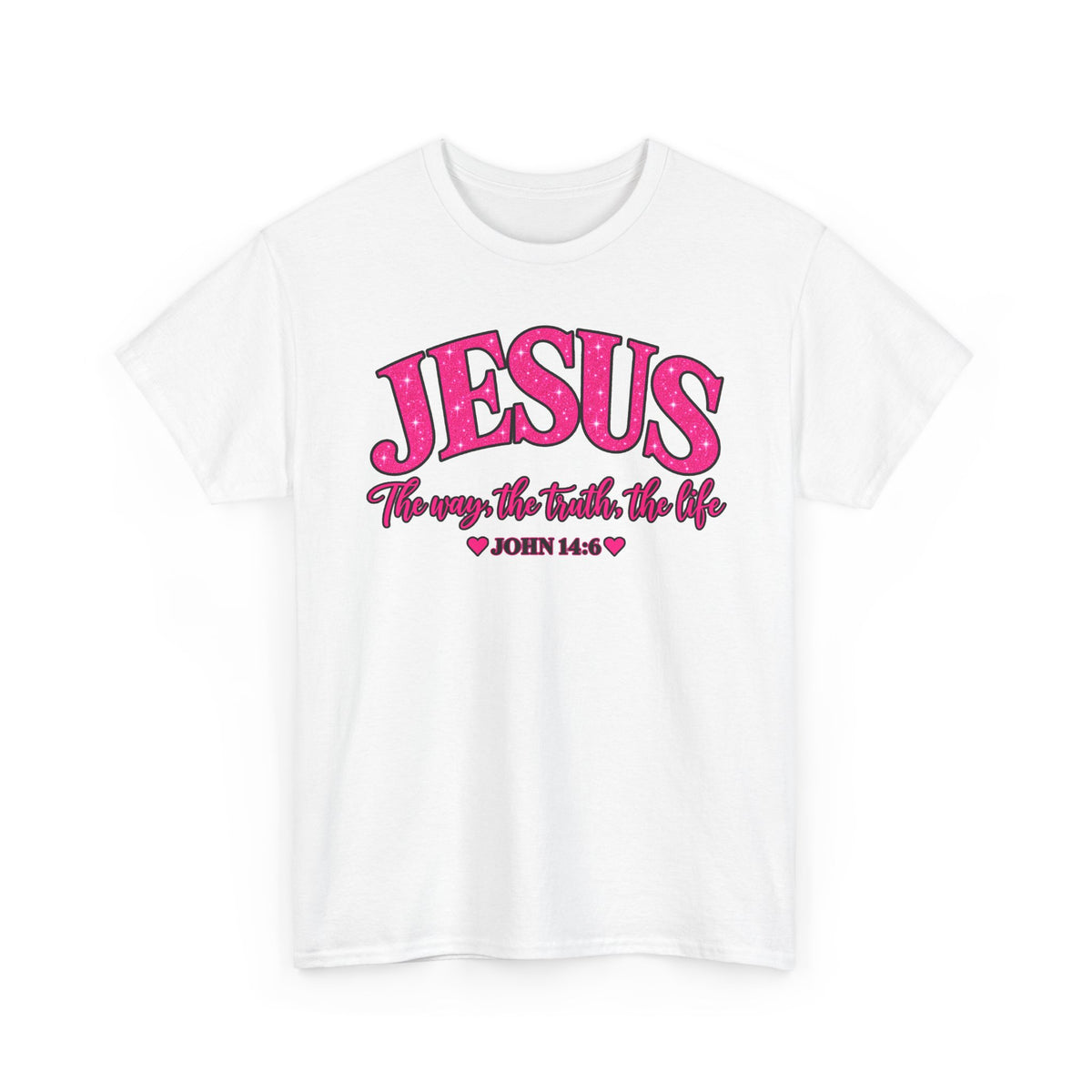 Christian T-Shirt — "JESUS The way, the truth, the life" (John 14:6) Pink Vintage Script