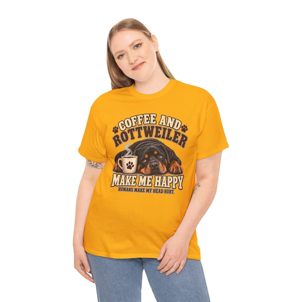 Coffee and Rottweiler Tee — "Coffee and Rottweiler Make Me Happy" Dog Lover Shirt