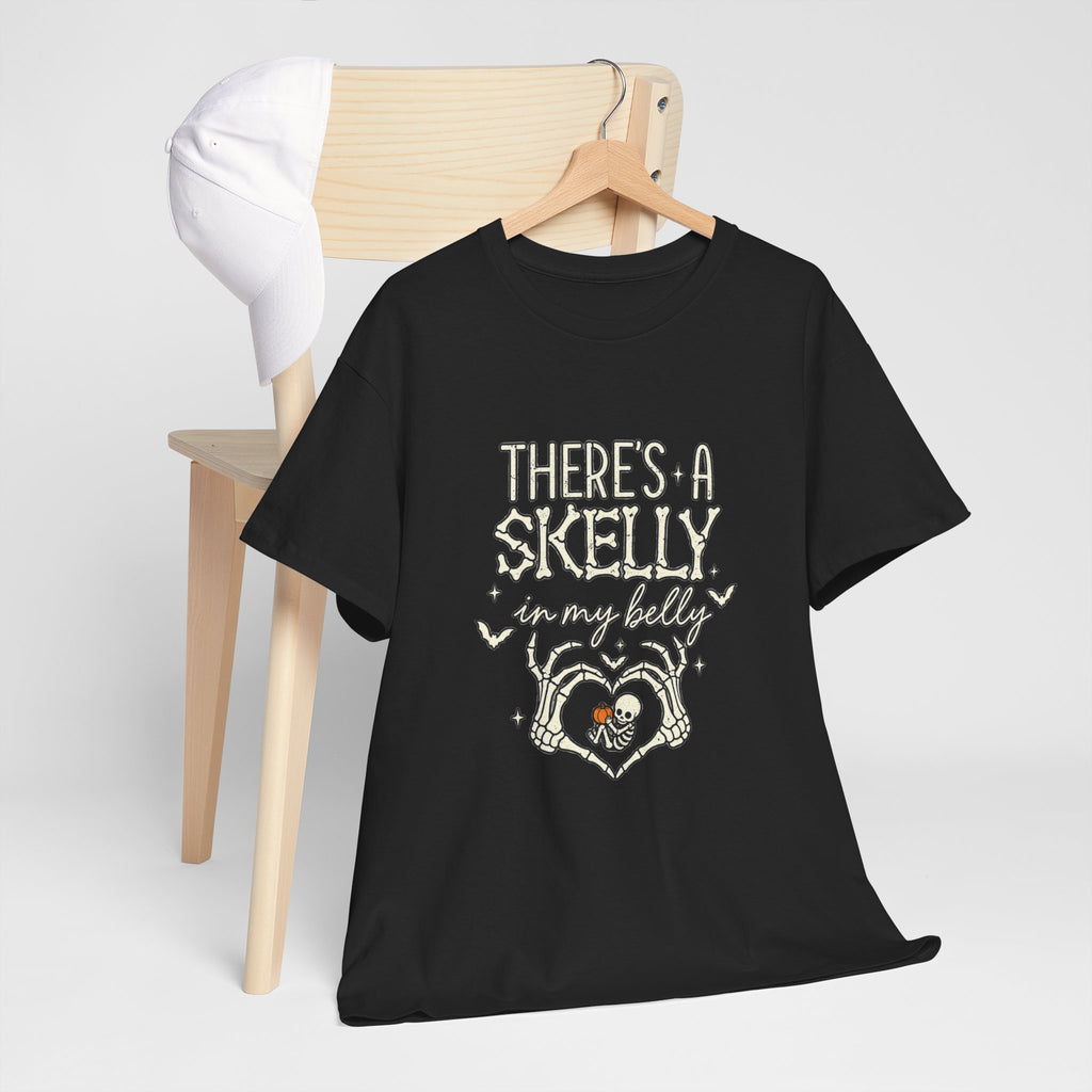 Skeleton Heart T‑Shirt — "There's a Skelly in My Belly" Cute Halloween Tee
